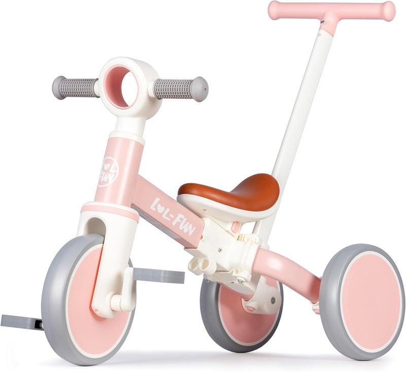LOL-FUN Tricycle for Toddlers 1-3 Years Old Riding Toy, 5 in 1 Baby Balance Bike 2 Year Old Boys Girls with Parent Steering Push Handle - Image 1